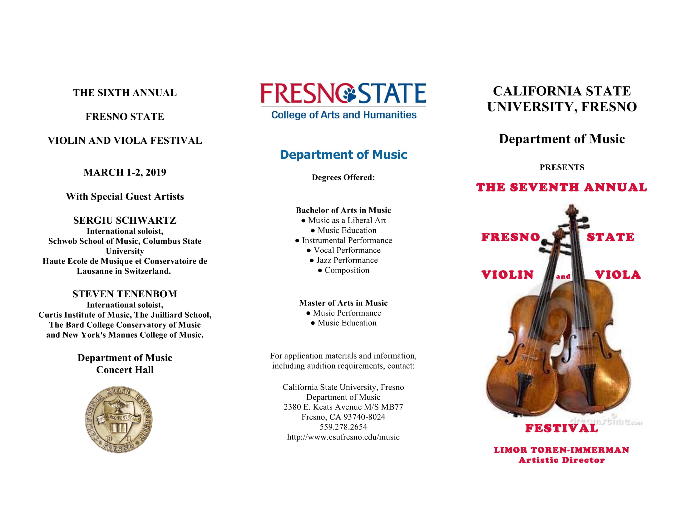 The Fresno State Annual Violin and Viola Festival Department of Music